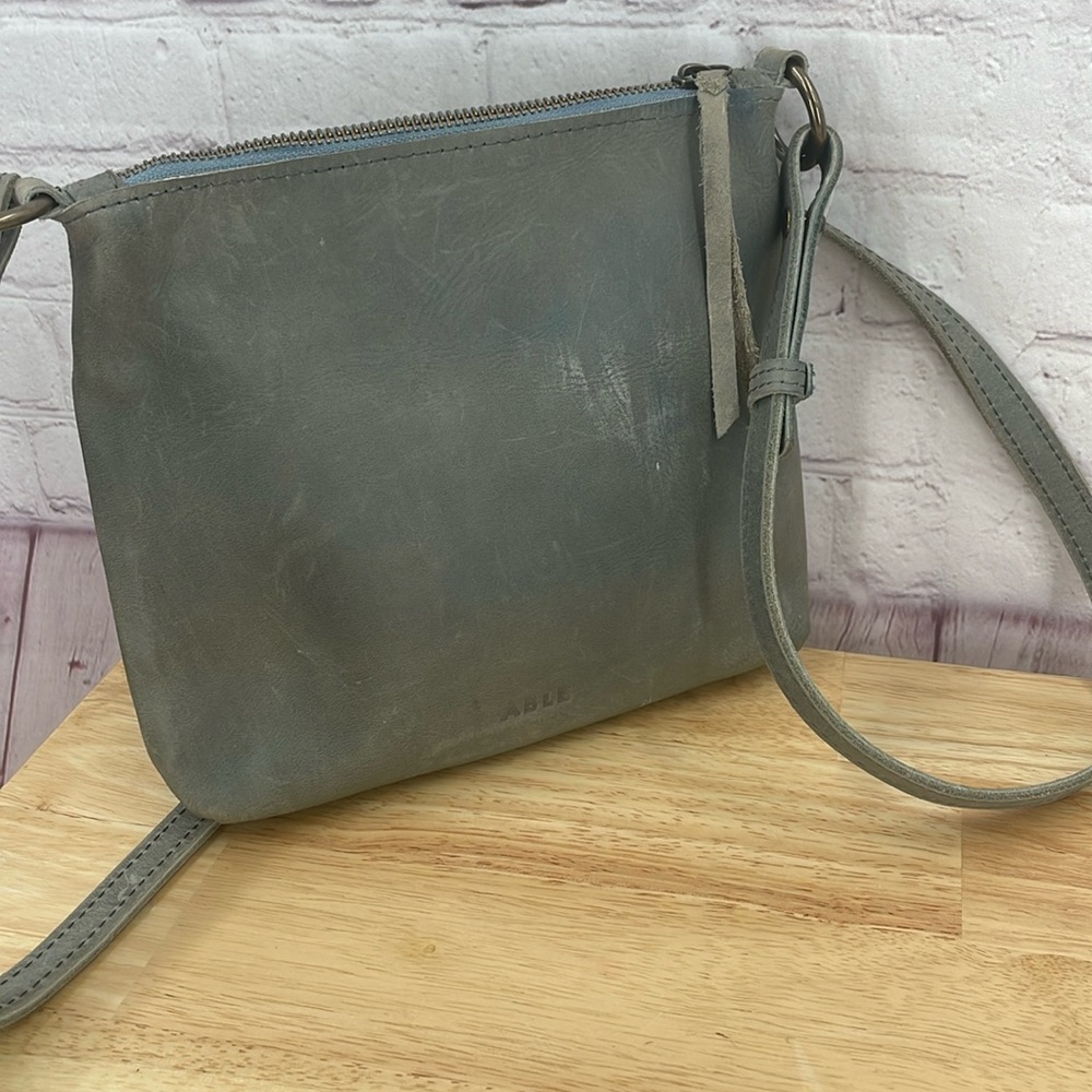ABLE Leather Stone Grey Small Crossbody Bag Purse Pre-Loved Some Scratches Cute